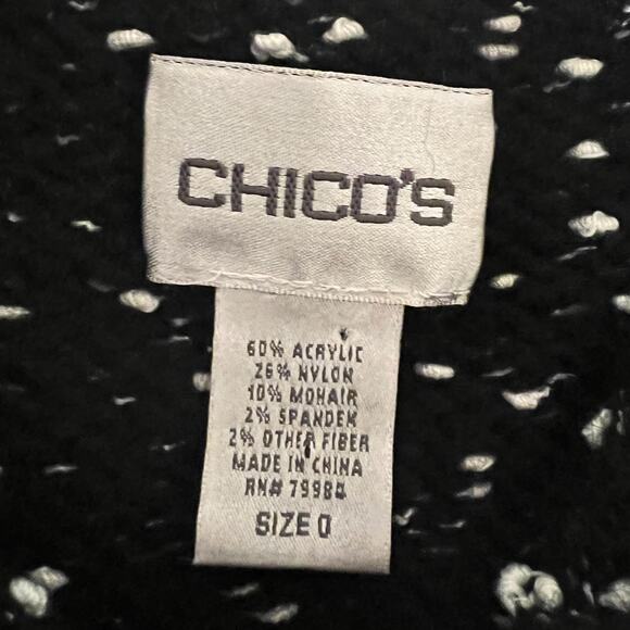 Chicos Mohair Sweater Cardigan Jacket 0 Fuzzy Button Up Black White Dots - Picture 5 of 5
